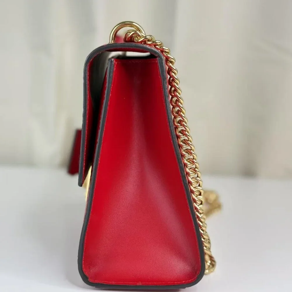 Gucci GG Logo Printed Red Leather Small Padlock Shoulder Bag with Gold Hardware - Picture 2 of 11